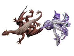 2 Safari Dragons: Brown Red Mountain & Hydra Silver Metallic Purple Mythical Lot