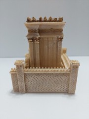 VINTAGE MODEL SCALE BONE RESIN CASTLE MAUSOLEUM 4.5″ X 4″ X 4″ BEIGE AND GOLD