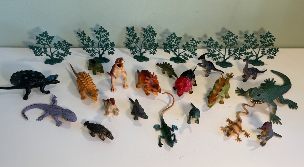 25 Piece Lot VNTG Plastic Dinosaur Toys & Trees Multiple Species-China 1993-2001