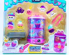 Shopkins Food Fair Cup Cake Collection 8 Pieces Plus Tray Tongs & Display New