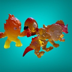 Zuru Smashers Dino Mini Fig Lot of 4 Egg T-Rex Lion Wolf Red Orange Translucent