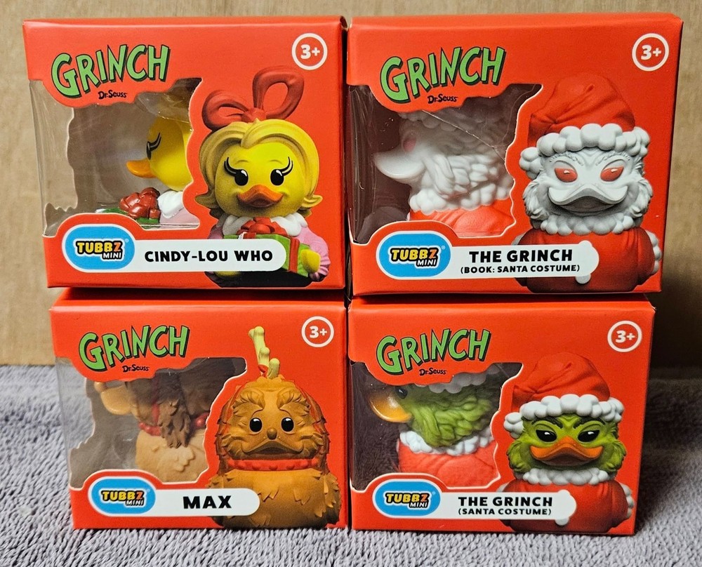 Set Of 4 Mini Tubbz Rubber Ducks Grinch, Santa Costume Grinch,Cindy-lou Who,Max