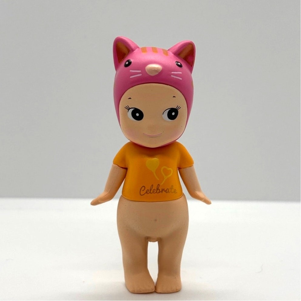 New Kewpie/Angel Collectible Mini Figure, Lucky Pink Tabby Cat Costume, Open Box