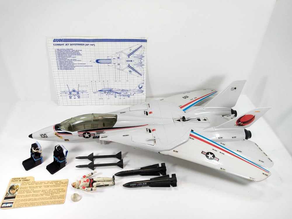 GI Joe 1983 SKYSTRIKER w both Chutes Blueprints & ACE w File Card NEAR Complete!