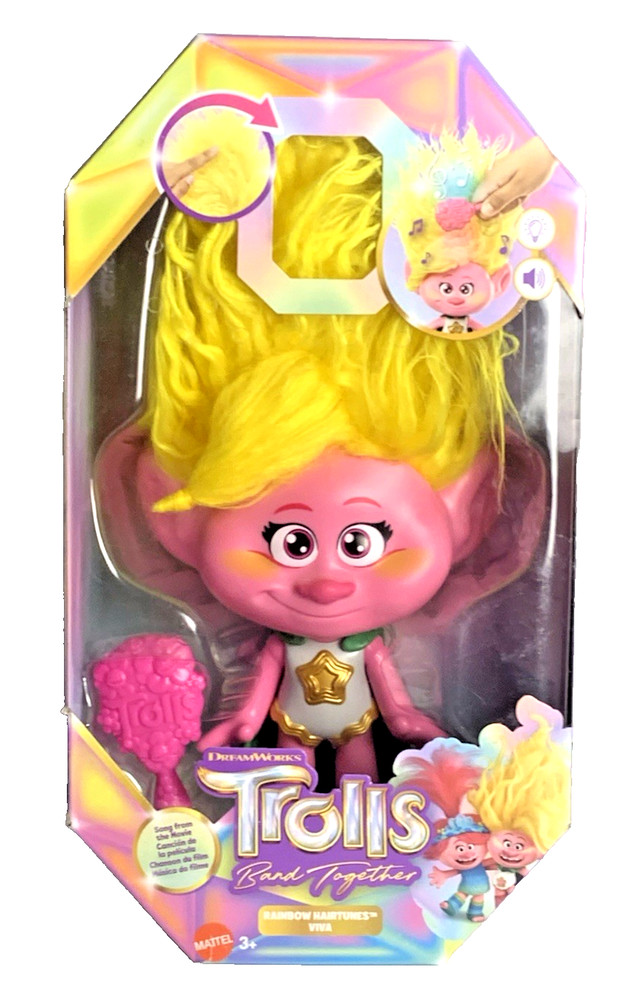 Trolls Rainbow HairTunes”Viva” Doll Plays Music&Sounds Hair Lights Up New In Box