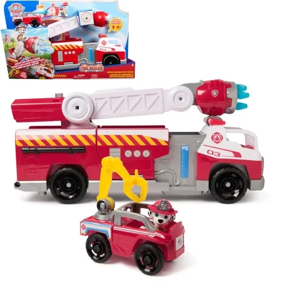 Paw Patrol Fire Rescue: Rapid Reload Fire Truck with Marshall Figure. New