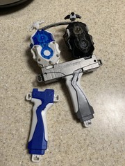 Dual/Double DB Left + Right Beyblade String Launcher Set & Grips (Black & White)