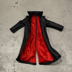 PB-LTC-BLD: 1/12 Black Red Faux Leather Coat for Mezco or Marvel Legends