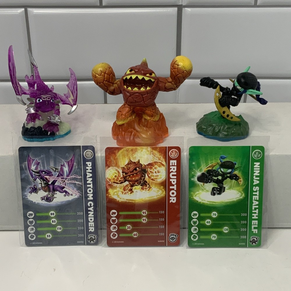 Skylanders Lot Phantom Cynder Eruptor Ninja Stealth Elf Figures with Cards