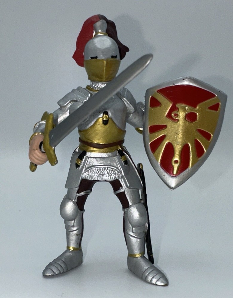2000 PAPO Knight Silver Armor Red Gold Shield Sword Medieval Figure Toy 3.5″