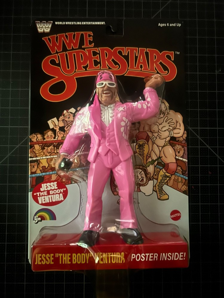 LJN Mattel WWE Superstars Series 2, Jesse Ventura, Black Cardboard Backing