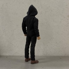 SU-HD-STS: 1/12 Black Hooded Jumpsuit for 6″ medium to slim body