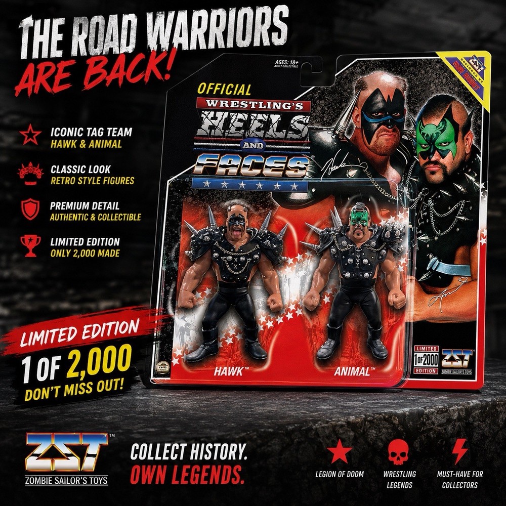 Zombie Sailor Toys Wrestling’s Heels & Faces Road Warriors Hawk & Animal 2-Pack