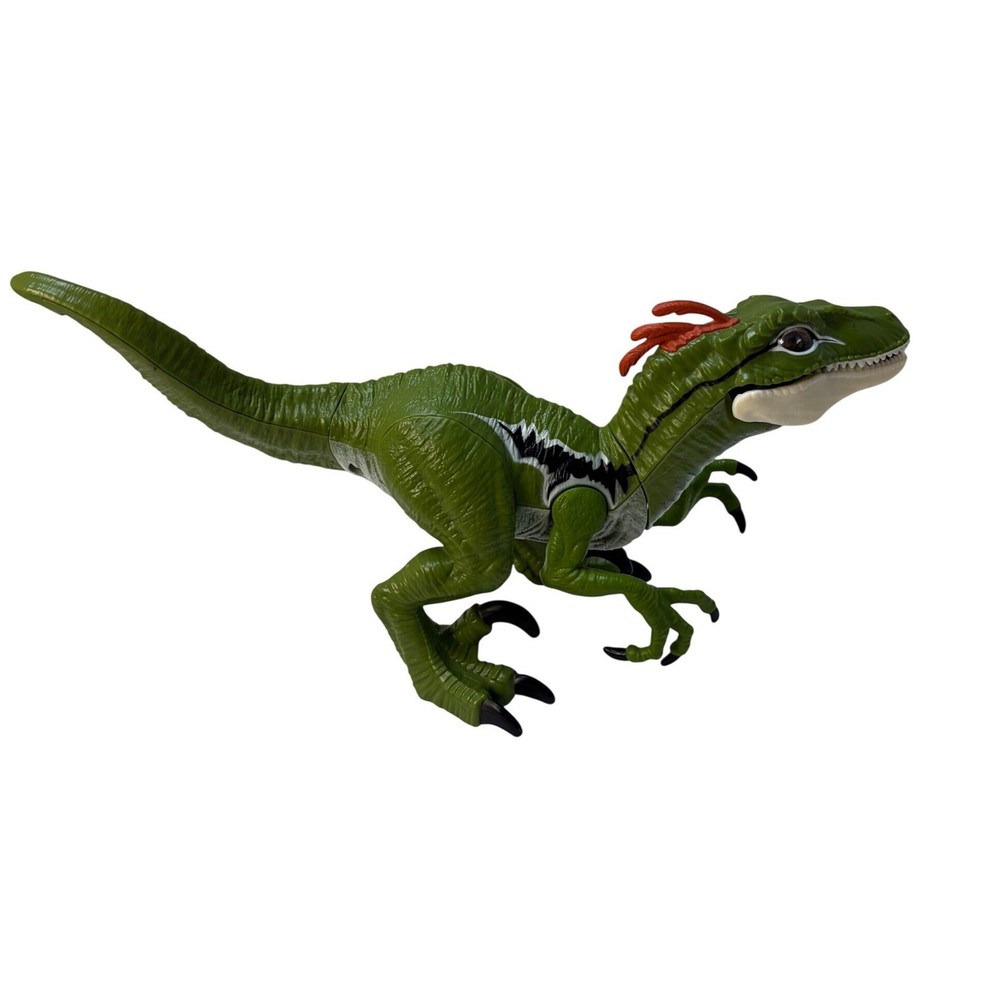 Mattel Jurassic World Velociraptor Green Dinosaur Action Figure Red Crest 8in