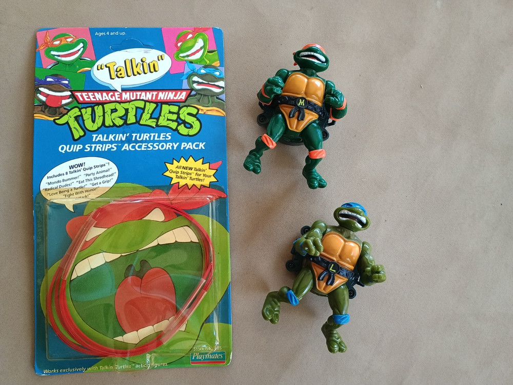 1991 TMNT Talking Michelangelo & Leonardo with Quip Strips – Working