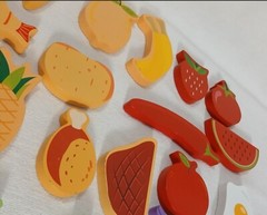 Wooden Pieces (24) Child’s Play Toddler Toys Food Fish Fruit Colorful Shapes