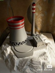 Industrial Factory Model With Cooling Tower And Double Chimney Table Decoration