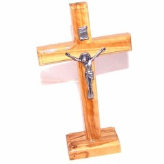 Olive wood table or standing Latin Crucifix from Bethlehem ( 13.5 cm or 5.3