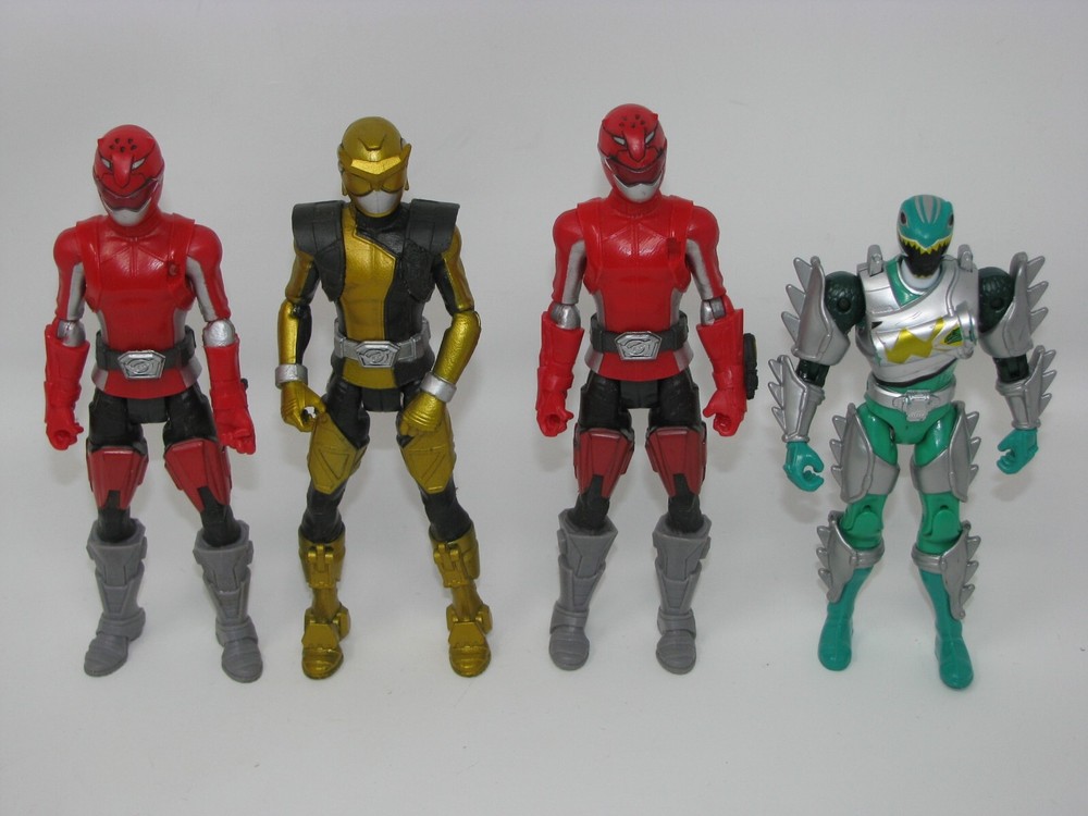 Power Rangers Beast Morphers 6″ Gold Red x2, 5″ Green Dino Charge Action Figures