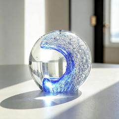 2.3 Inch Hand Blown Ocean Waves Ball Glass Art Ocean Decor