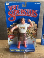 WWE LJN SUPERSTARS JAKE SNAKE BLUE CARD, RODDY PIPER BLUE , THE ROCK BLACK CARD