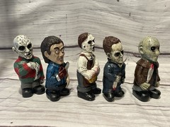 (5)Horror Movie Gnome Tiki Figures Lot Halloween Scream Freddy Jason Leatherface