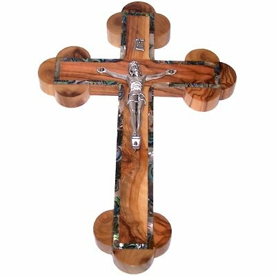 Meduim Olive wood Crucifix with Mother of Pearls