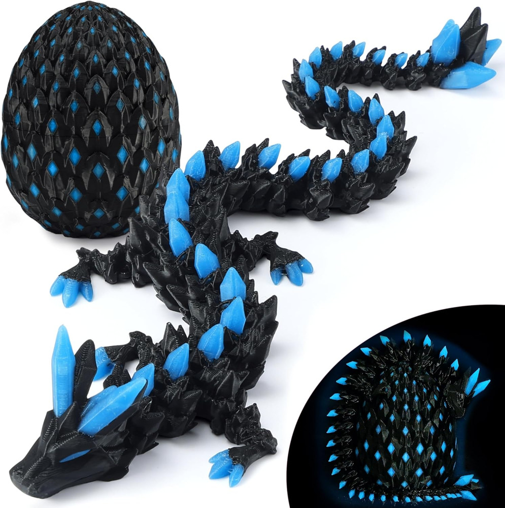 Monjita 3D Printed Dragon Egg Toy with Glow in the Dark, Articulated Easter 3D