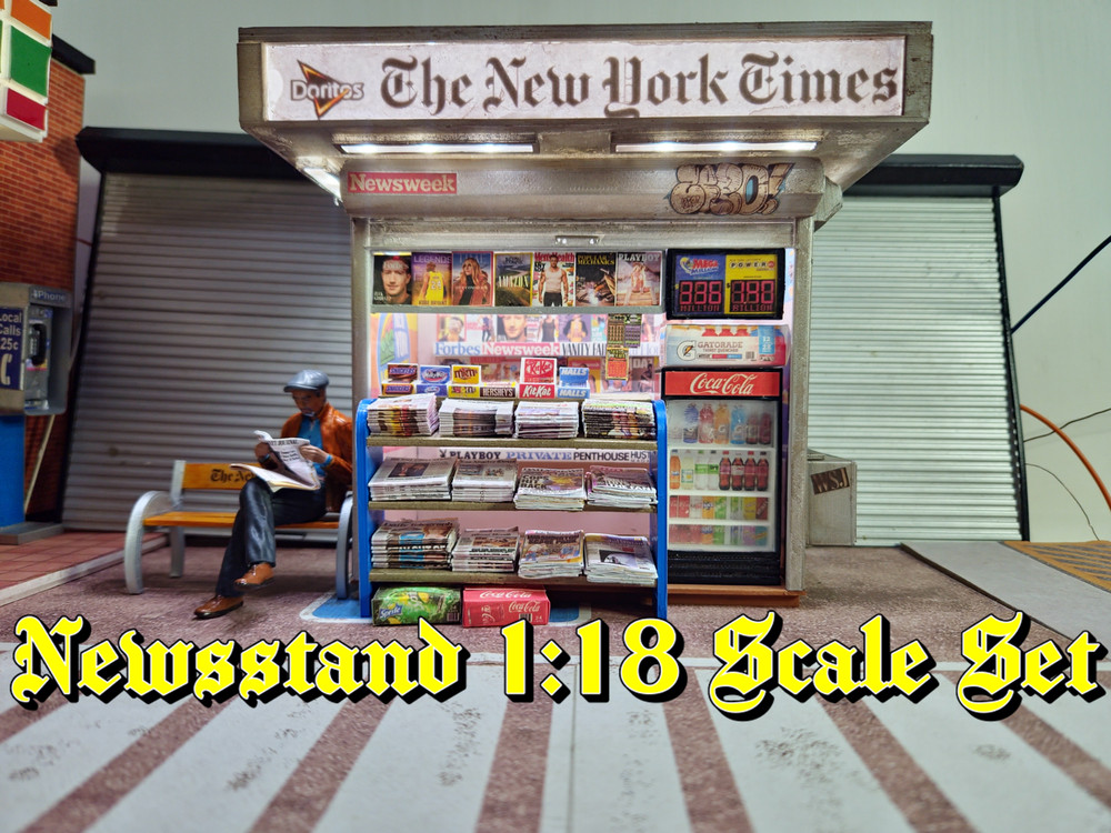 Newsstand New York Times 1/18 scale Diorama Garage Accessories (Handmade)