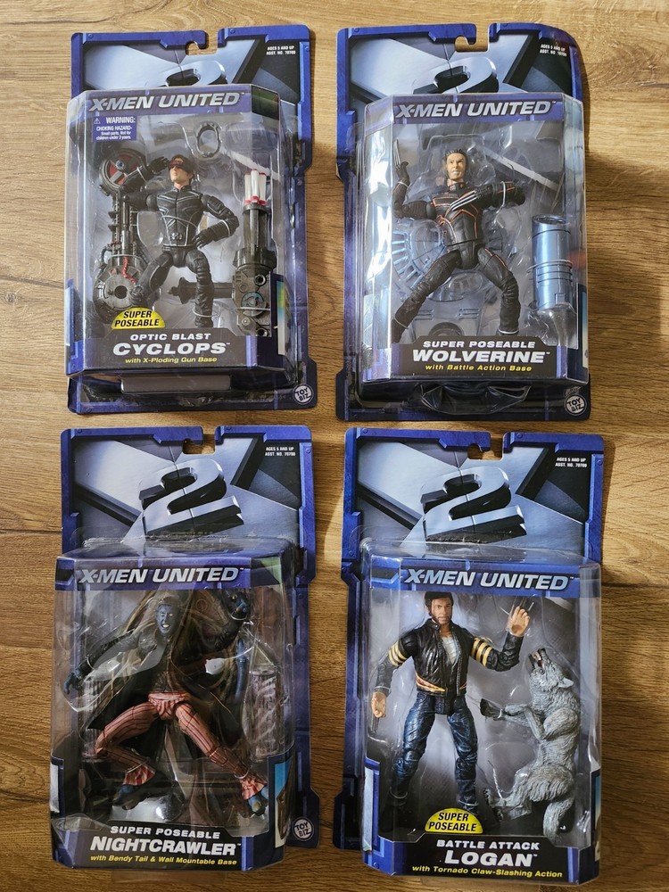 Marvel X2 X-Men United Lot of 4 Figures: Logan, Wolverine, Nightcrawler, Cyclops