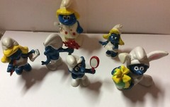 Smurf Figurines Toys 1970s 1980s Miniature Lot PVC And Smurfette Wind Up Toy