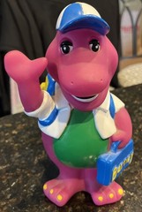 Vintage 1992 Lyons Group Barney Purple Dinosaur Coin Piggy Bank Back to School