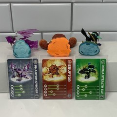 Skylanders Lot Phantom Cynder Eruptor Ninja Stealth Elf Figures with Cards