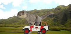 Jurassic Park World Legacy Mattel T-Rex Dinosaur Jeep Figure Diorama Backdrop #2
