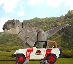 Jurassic Park World Legacy Mattel T-Rex Dinosaur Jeep Figure Diorama Backdrop #2