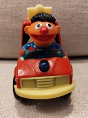 Sesame Street Fire Truck Ernie Red Pull Back’n Go Toy Car, Illco, Vintage, 1988
