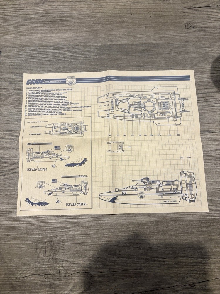 Vintage GI Joe 1988 Tiger Force Tiger Shark Orig Blueprints Hasbro ARAH
