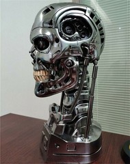 US Terminator Arnold T2 T800 1:1 Endoskeleton Resin Skull Bust Statue LED Eyes
