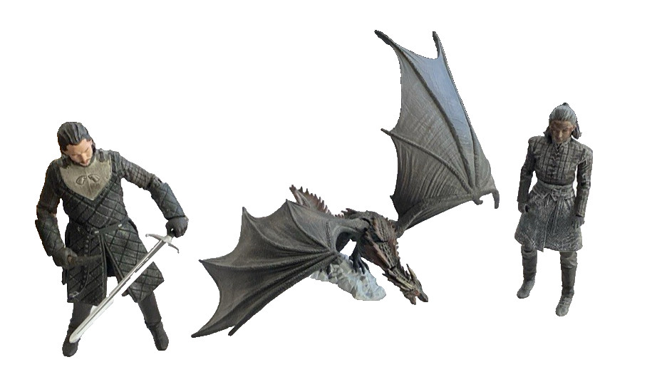 Game of Thrones Figures Drogon, Jon Snow & Arya Stark (no boxes) XLNT Condition