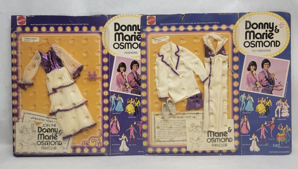 1976 Mattel DONNY & MARIE OSMOND TV Fashions Deepest Purple Set – New / Sealed