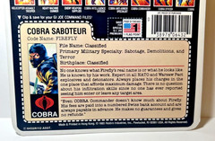 GI Joe Firefly 1983 v1 *RECARD ON REPRO CARD, NOT MOC!* Cobra Near Mint!