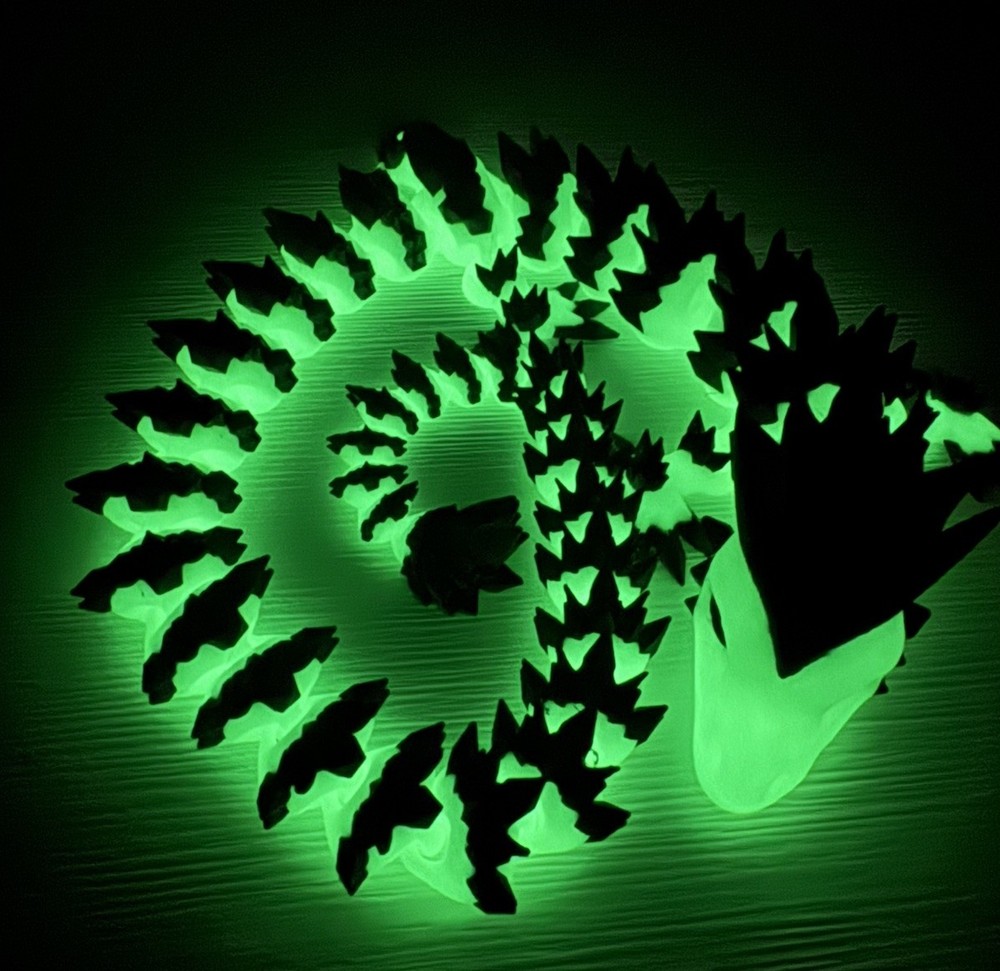 3D Printed, 3D Articulated Dragon 24in Glow In The Dark Red / White Dual Color