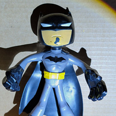 Batman Plastic/Rubber Action Figure Gray Black Suit Yellow Belt with Cape Flex.