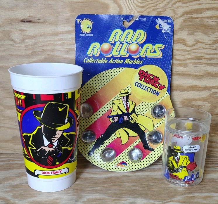 Vtg 1990 Dick Tracy Rad Rollers Action Marbles McDonalds & Small Drink Cup LOT