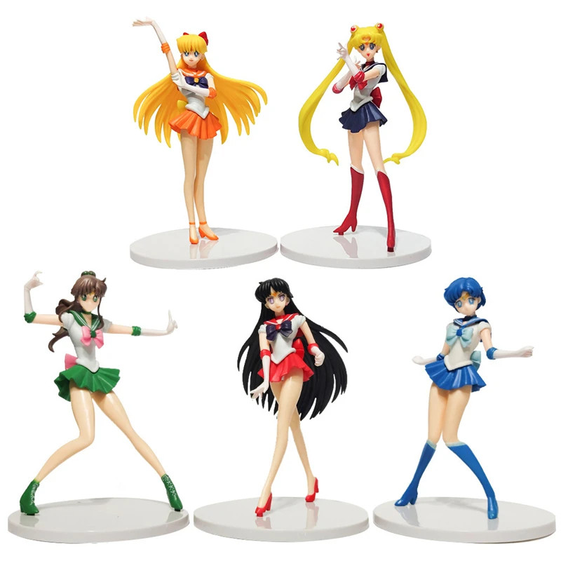 5PCS Sailor Moon Anime Figures Usagi Rei Ami Minako PVC Model Set