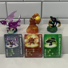 Skylanders Lot Phantom Cynder Eruptor Ninja Stealth Elf Figures with Cards