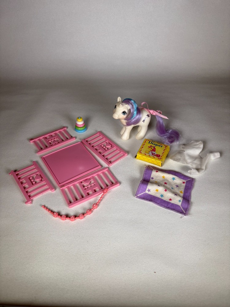 My Little Pony G1 Baby Glory w/ play pen, blanket, diaper, etc 1984 Hasbro MLP