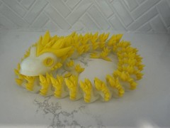 3D Printed Articulated Dragon 24in Glow In The Dark Yellow / White Dual Color