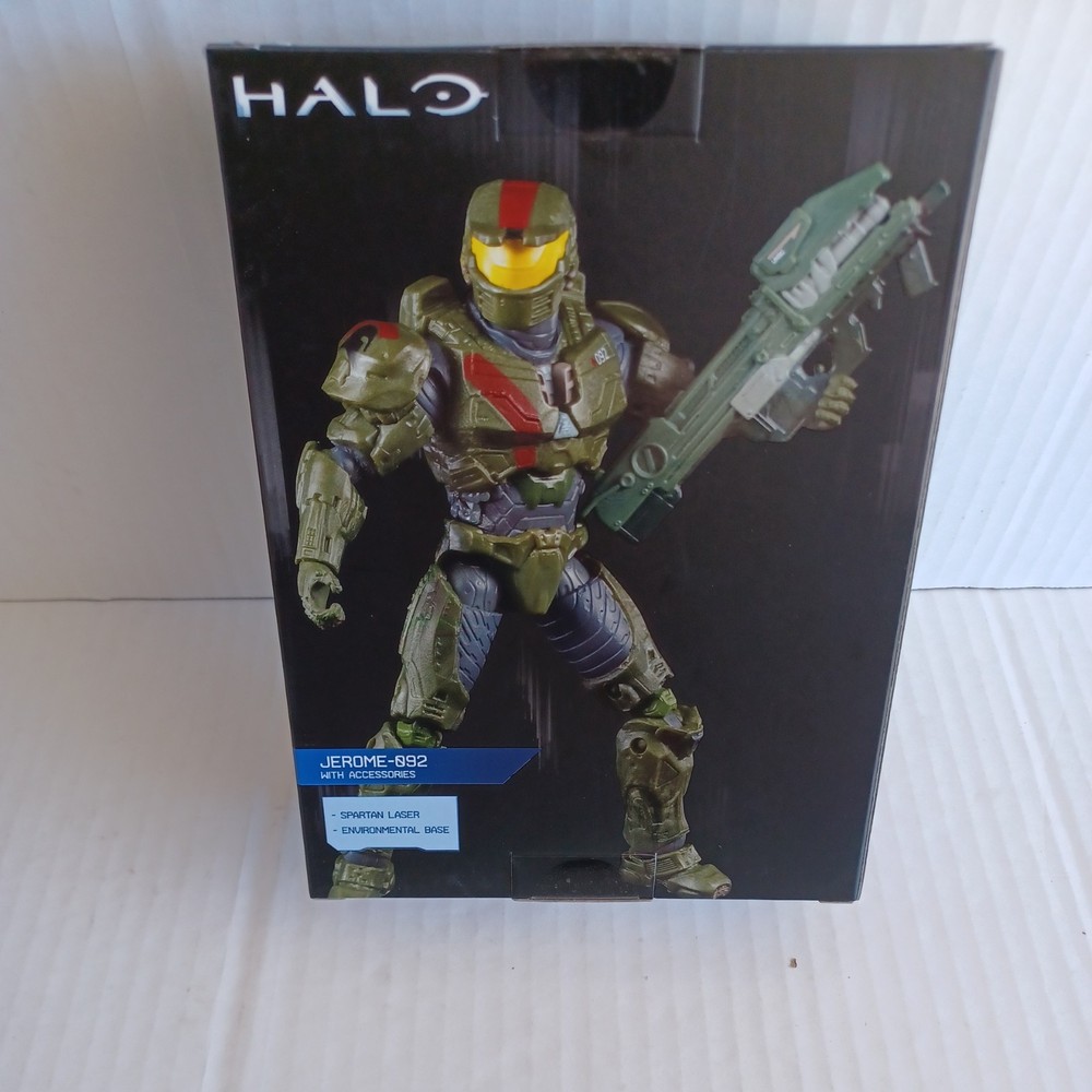 Jazwares Halo Jerome-092 Action Figure, Green/Red/Yellow/Black w/ Gun & Base