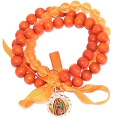 Elastic 3in1 Bracelet with our Lady of Guadalupe medal – All orange (8mm beads)